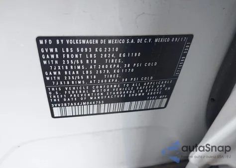 2018 Volkswagen Tiguan 2.0T Se/2.0T Sel z USA, uszkodzony, nr VIN 3VV2B7AX4JM044753